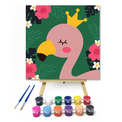 Flamingó Király - gyerek számfestő készlet - Számfestő.hu - 50×50cm - keret nélkül