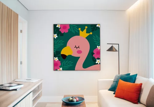 Flamingó Király - gyerek számfestő készlet - Számfestő.hu - 40×40cm - keret nélkül
