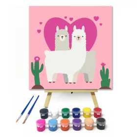 Láma szerelem - gyerek számfestő készlet - Számfestő.hu - 20×20cm - keret nélkül