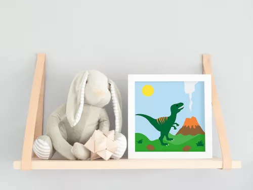 Dínó és Vulkán - gyerek számfestő készlet - Számfestő.hu - 20×20cm - keret nélkül