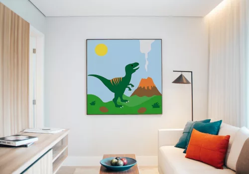 Dínó és Vulkán - gyerek számfestő készlet - Számfestő.hu - 20×20cm - keret nélkül