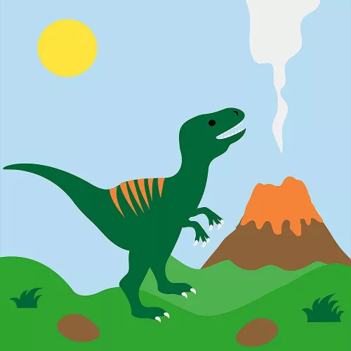 Dínó és Vulkán - gyerek számfestő készlet - Számfestő.hu - 20×20cm - keret nélkül