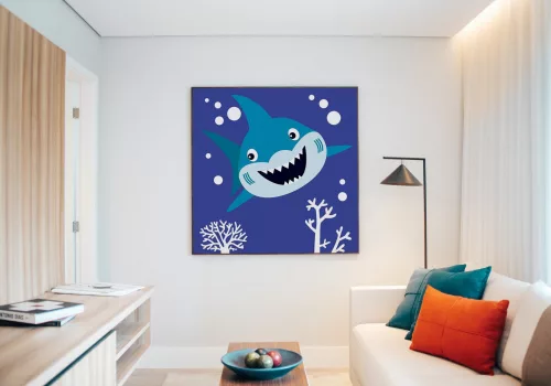 Cápa - gyerek számfestő készlet - Számfestő.hu - 20×20cm - keretre feszítve