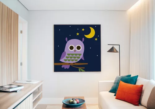 Éjszakai Bagoly - gyerek számfestő készlet - Számfestő.hu - 20×20cm - keretre feszítve