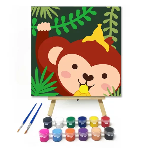 Éhes Majom - gyerek számfestő készlet - Számfestő.hu - 20×20cm - keret nélkül