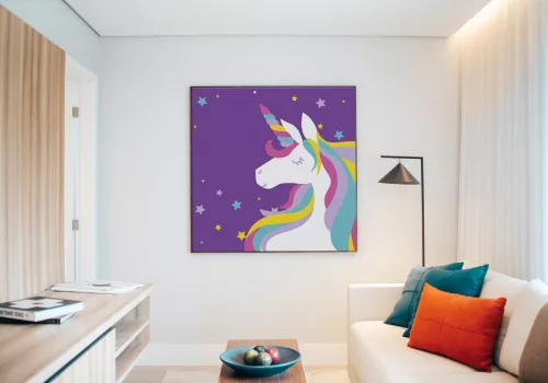 Csillagos Unikornis 2 - gyerek számfestő készlet - Számfestő.hu - 40×40cm - keretre feszítve