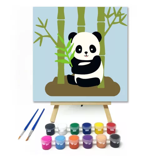 Aranyos Panda - gyerek számfestő készlet - Számfestő.hu - 50×50cm - keretre feszítve