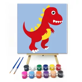 Piros Dínó - gyerek számfestő készlet - Számfestő.hu - 20×20cm - keret nélkül