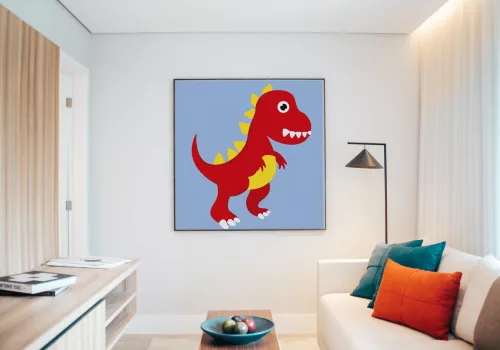 Piros Dínó - gyerek számfestő készlet - Számfestő.hu - 40×40cm - keret nélkül