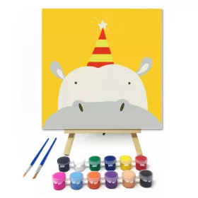 Szülinapos Víziló - gyerek számfestő készlet - Számfestő.hu - 20×20cm - keret nélkül