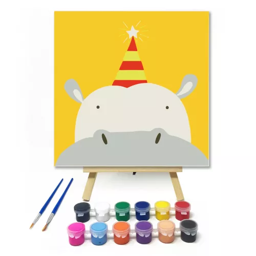 Szülinapos Víziló - gyerek számfestő készlet - Számfestő.hu - 20×20cm - keret nélkül