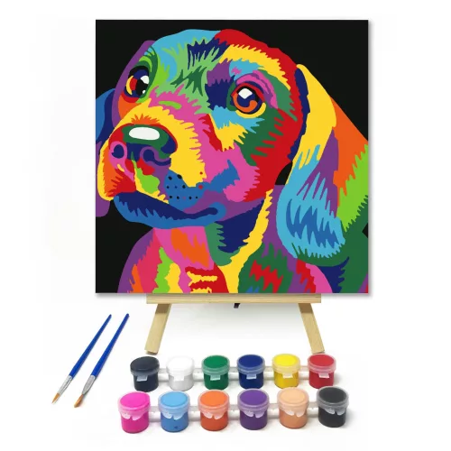 Színes Kutyus - gyerek számfestő készlet - Számfestő.hu - 20×20cm - keret nélkül