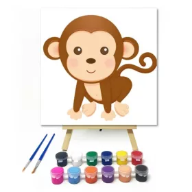 Mosolygó Majom - gyerek számfestő készlet - Számfestő.hu - 20×20cm - keret nélkül