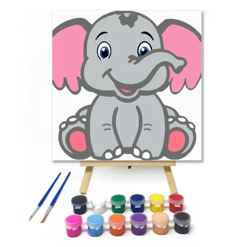 Boldog Kiselefánt - gyerek számfestő készlet - Számfestő.hu - 20×20cm - keret nélkül