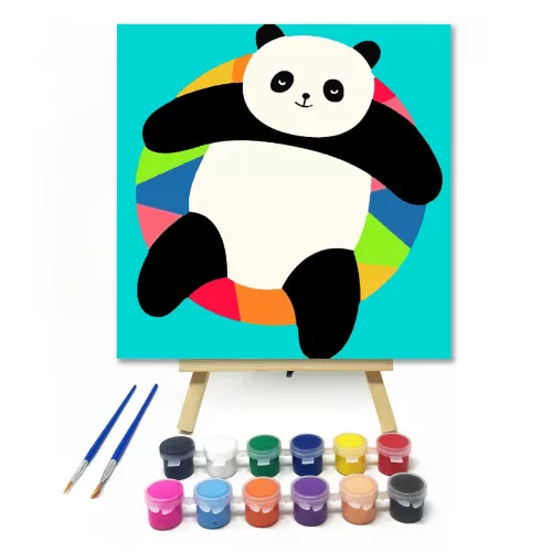 Hűsölő Panda - gyerek számfestő készlet - Számfestő.hu - 20×20cm - keretre feszítve