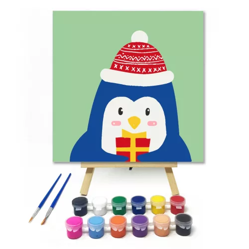 Ajándék Pingvin - gyerek számfestő készlet - Számfestő.hu - 30×30cm - keretre feszítve