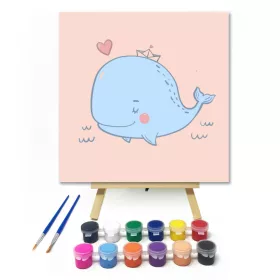 Szerelmes Bálna - gyerek számfestő készlet - Számfestő.hu - 20×20cm - keret nélkül