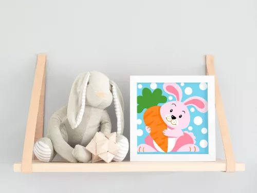 Kis Nyuszi Répával - gyerek számfestő készlet - Számfestő.hu - 20×20cm - keret nélkül