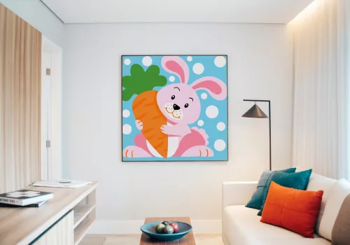 Kis Nyuszi Répával - gyerek számfestő készlet - Számfestő.hu - 50×50cm - keret nélkül