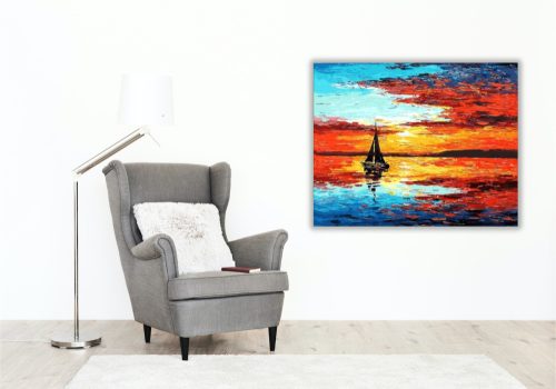 Vitorlás a Napnyugtában - számfestő készlet - Számfestő.hu - 40×50cm - keret nélkül