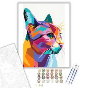 Geometriai Macska - számfestő készlet - Számfestő.hu - 40×50cm - keret nélkül