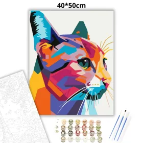 Geometriai Macska - számfestő készlet - Számfestő.hu - 40×50cm - Keret nélkül