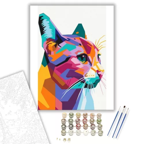 Geometriai Macska - számfestő készlet - Számfestő.hu - 60×70cm - keretre feszítve