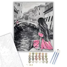 Rózsaszín Ruhás Hölgy - számfestő készlet - Számfestő.hu - 40×50cm - keret nélkül