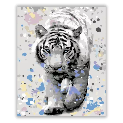 Fehér Tigris - számfestő készlet - Számfestő.hu - 40×50cm - Keret nélkül