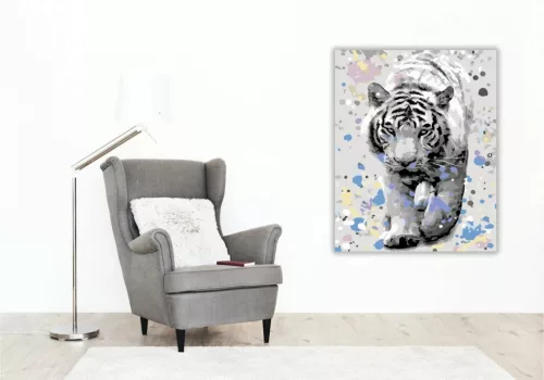 Fehér Tigris - számfestő készlet - Számfestő.hu - 40×50cm - Keret nélkül