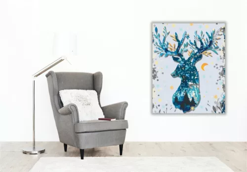 Szarvas Karácsony - számfestő készlet - Számfestő.hu - 40×50cm - keretre feszítve