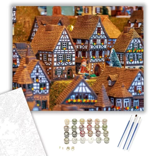 Mézeskalács falu- számfestő készlet - Számfestő.hu - 80×100cm - keretre feszítve
