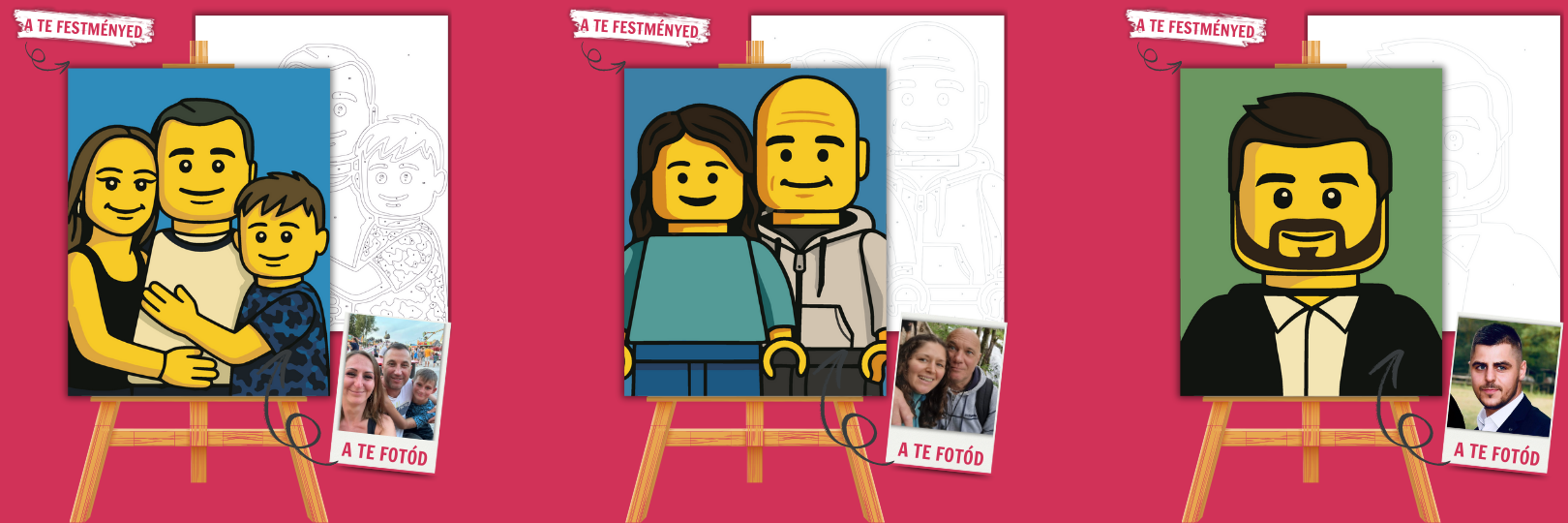 Legyél Te is egy ikonikus minifigura! Most valóban egyedi számfestő portréd lehet: a saját arcod játékfigura ihlette stílusban születik újjá! A Minifigura Stílus egyszerűsített, karakteres formáival jeleníti meg a valódi arcvonásokat, vidám és ikonikus megjelenést kölcsönözve. Jól kivehető vonások, letisztult színek és kedves karakter – mókás, mégis könnyen festhető stílus.