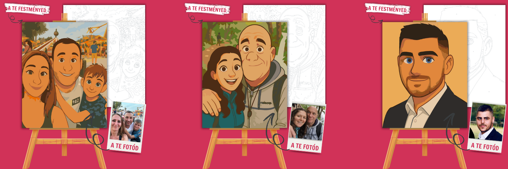 Fesd meg magad mesebeli stílusban! Válj te is egy animációs hőssé! A rajzfilmes stílusú számfestő készlet (klasszikus animáció ihlette) lehetővé teszi, hogy saját portréd is életre keljen, mint egy igazi mesehős. Tiszta kontúrok, letisztult formák és homogén bőrszínek teszik ezt a stílust nemcsak varázslatossá, hanem könnyen festhetővé is. A teljes számfestő készletet mi állítjuk össze – neked csak élvezni kell az alkotást! Tökéletes ajándék, dekoráció vagy örök emlék, amit te magad festesz meg lépésről lépésre.
