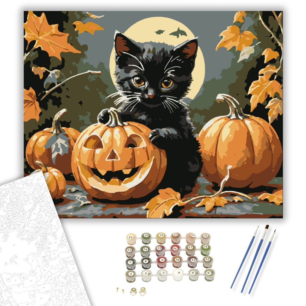 Cuki cica és Halloween tök - számfestő készlet - számfestő készlet
