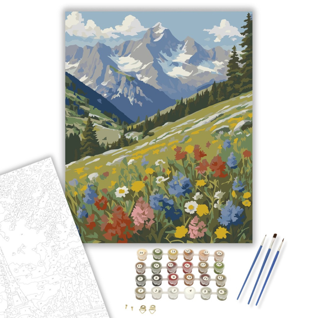 Alpesi Vadvirágok Harmóniája - számfestő készlet – 60×70 cm (Keret nélkül) - számfestő készlet