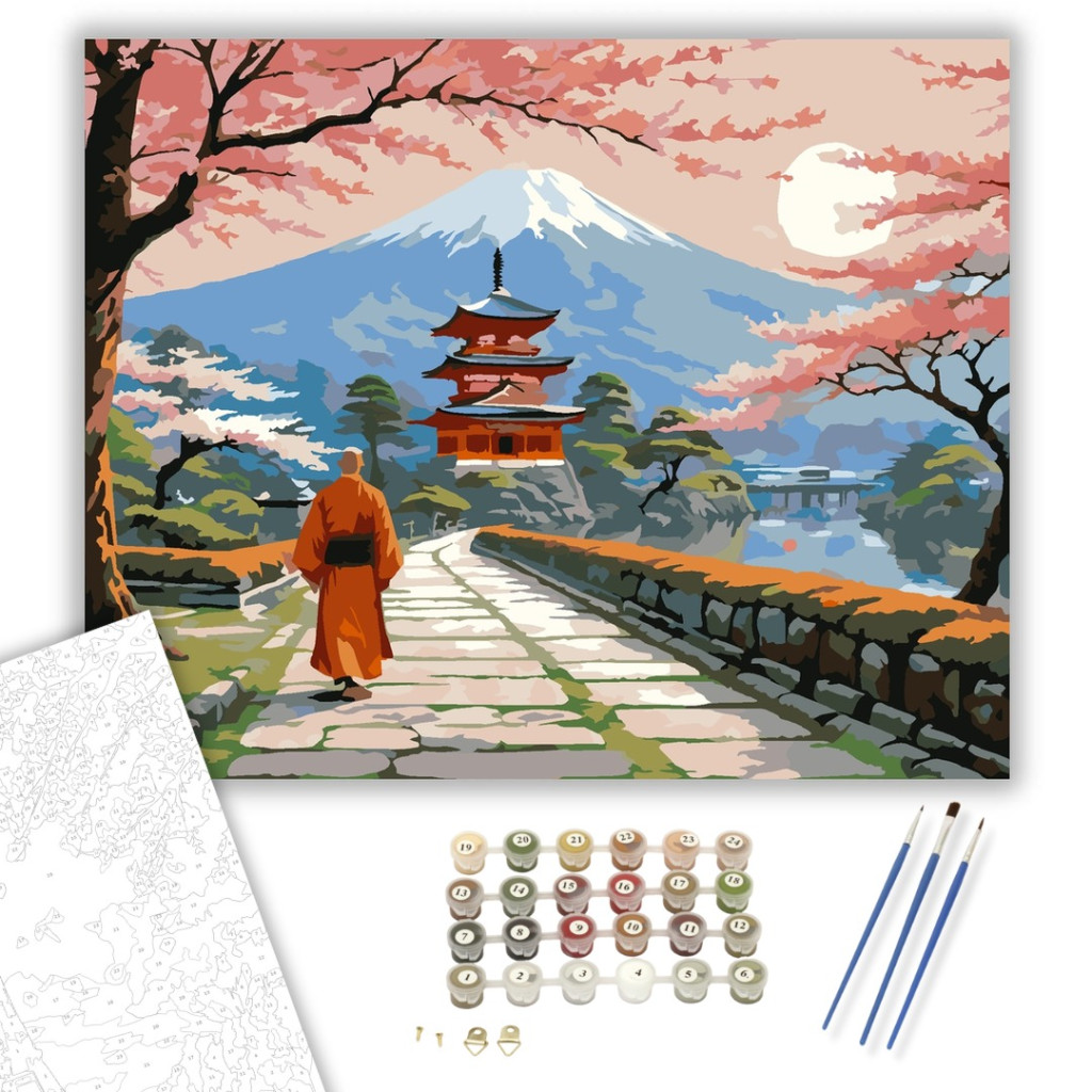 Napkelte az Ősi Japán Templomnál - számfestő készlet - számfestő készlet