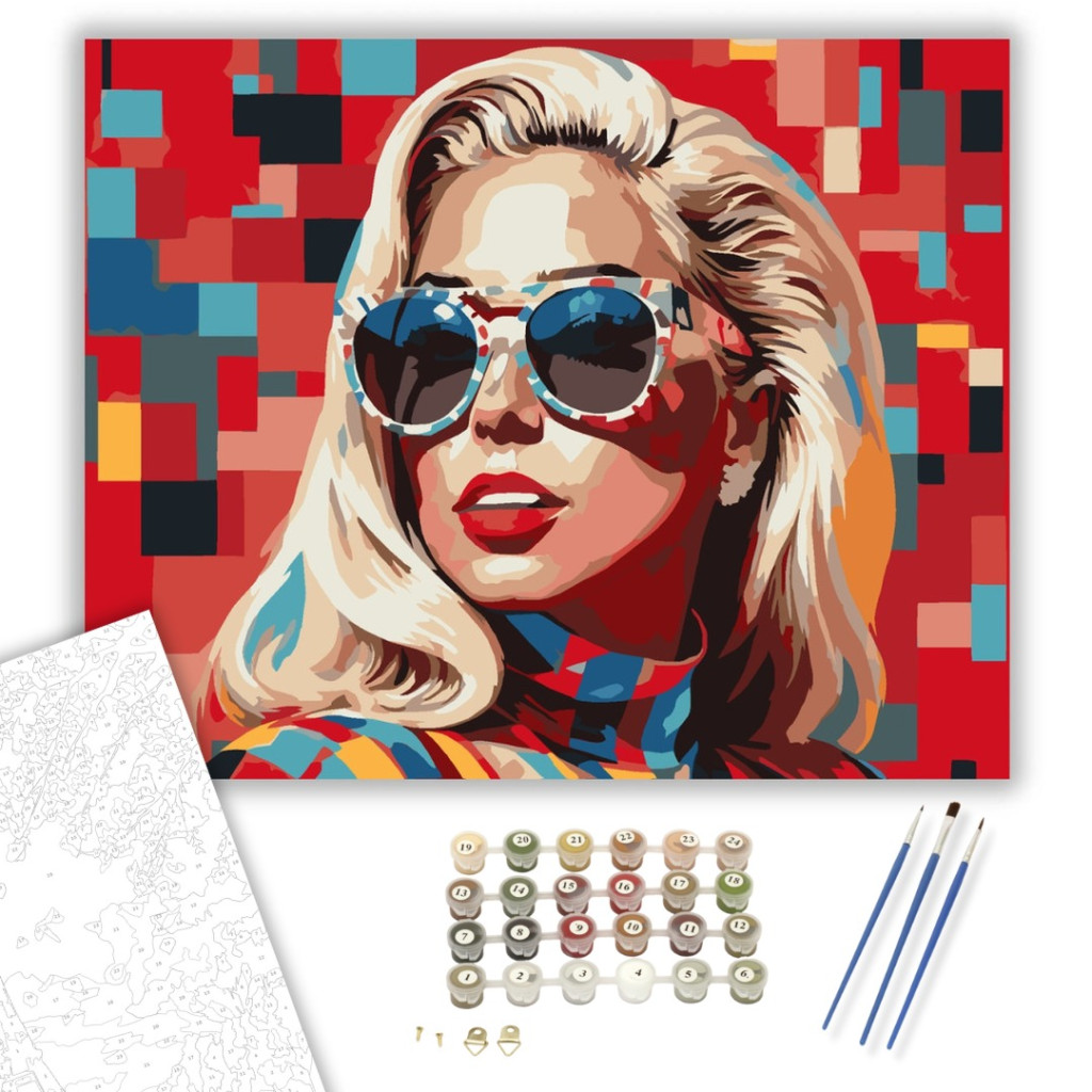 Pop Art Stílusú Énekesnő Portré - számfestő készlet - számfestő készlet