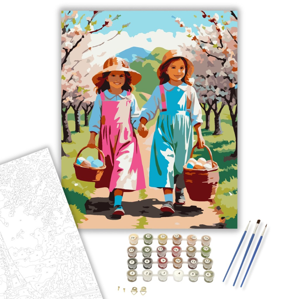 Gyermekek Húsvéti Kosarakkal - számfestő készlet - számfestő készlet