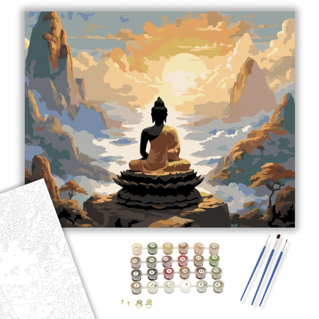 Meditáló Buddha Hegytetőn - számfestő készlet - számfestő készlet