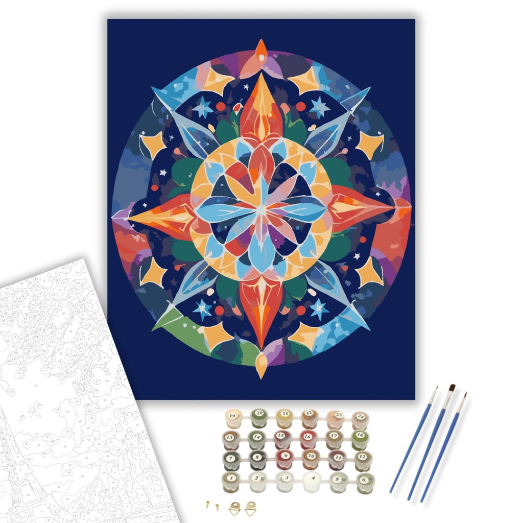 Csillag Mandala Élénk Színekkel - számfestő készlet - számfestő készlet