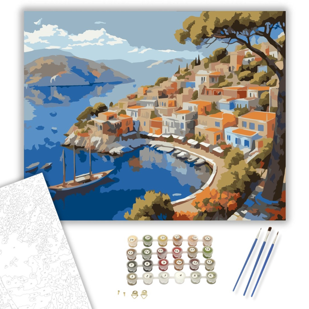 Symi Neoklasszikus Kikötőháza - számfestő készlet - számfestő készlet