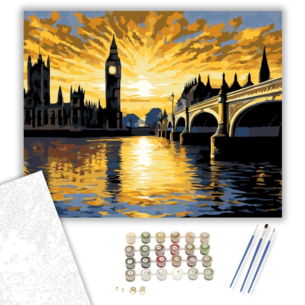 Big Ben és a Westminster Palota Naplementében - számfestő készlet - számfestő készlet