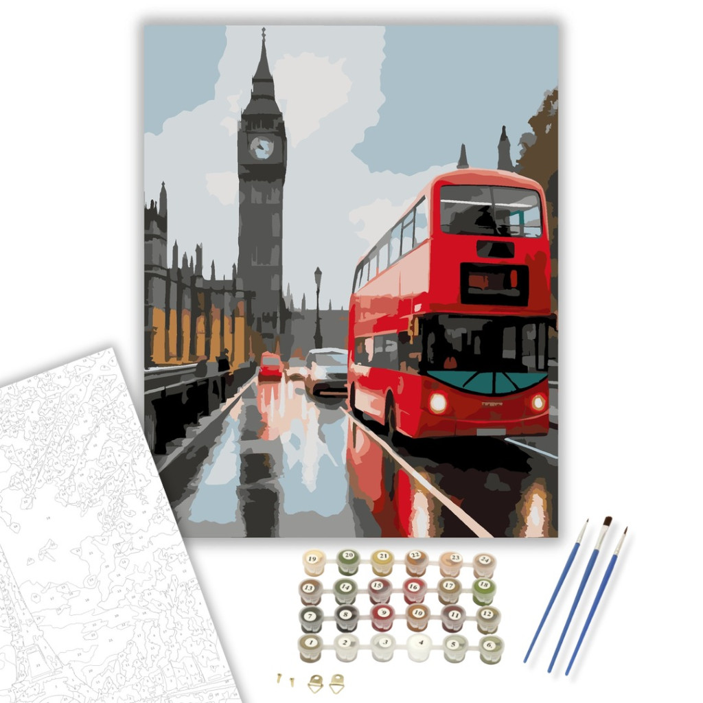 Big Ben és Westminster Bridge Esős Reggelen - számfestő készlet - számfestő készlet