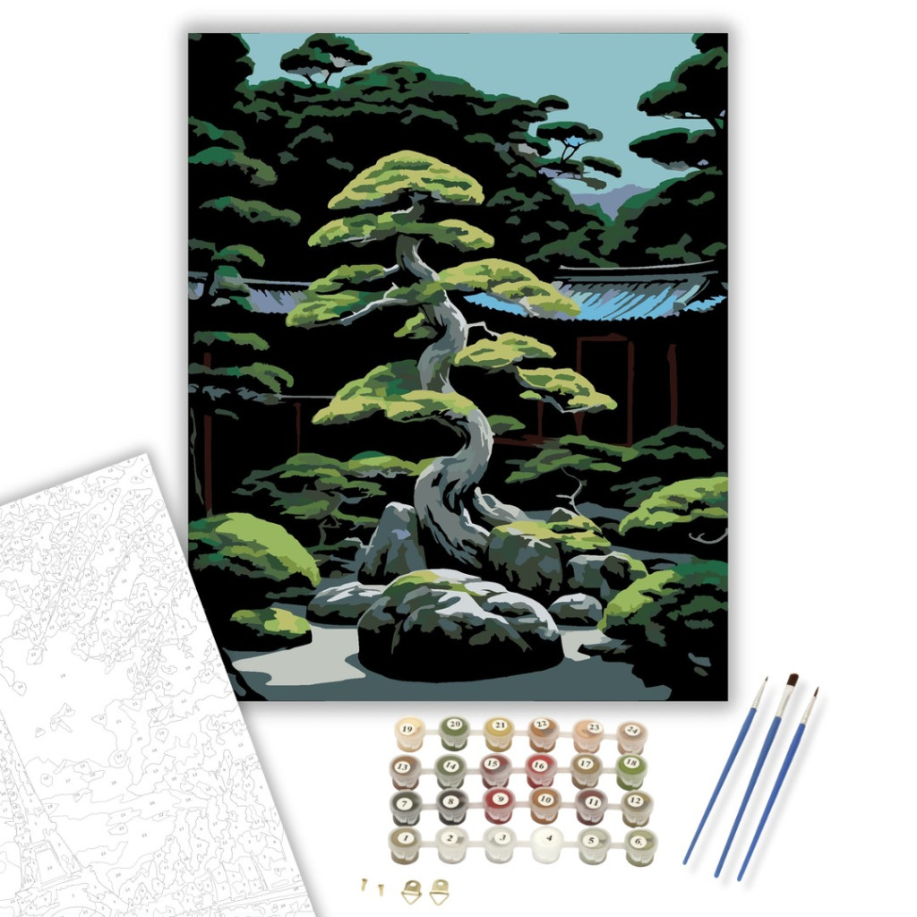 Japán Kert Bonsai Fákkal - számfestő készlet - számfestő készlet