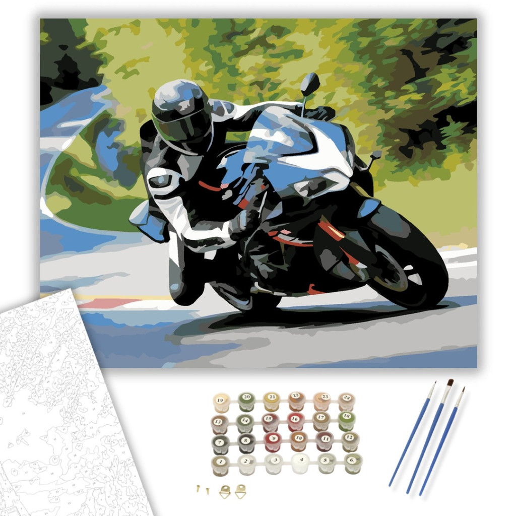 Fekete Sportmotor a Hegyi Kanyarban - számfestő készlet - számfestő készlet