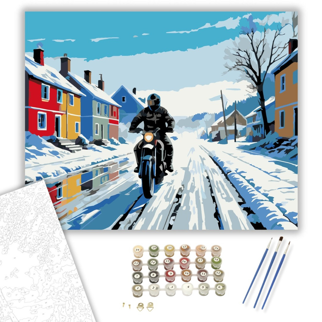Téli Motoros a Havas Faluban - számfestő készlet - számfestő készlet