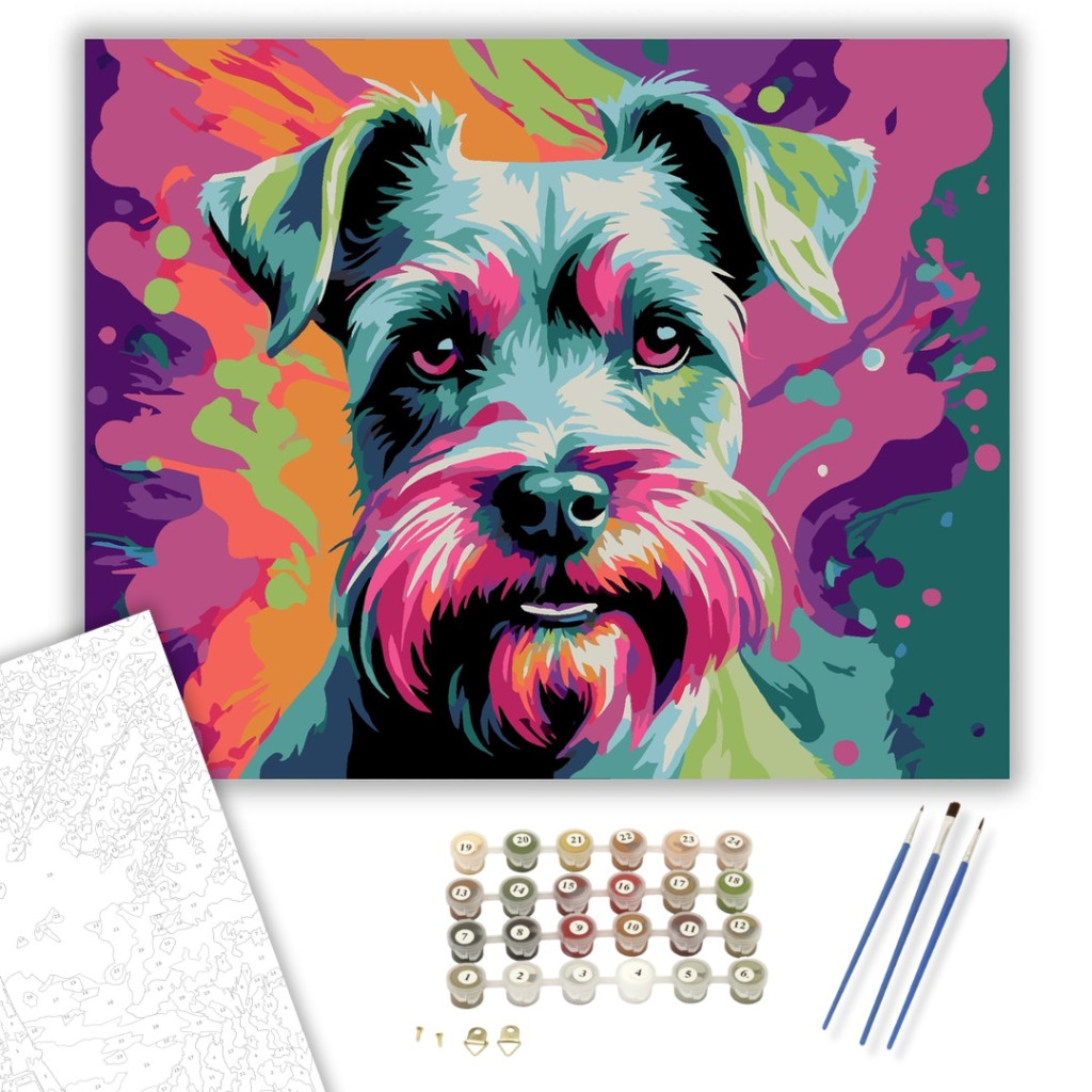 Neon Schnauzer Élénk Textúrákkal - számfestő készlet - számfestő készlet