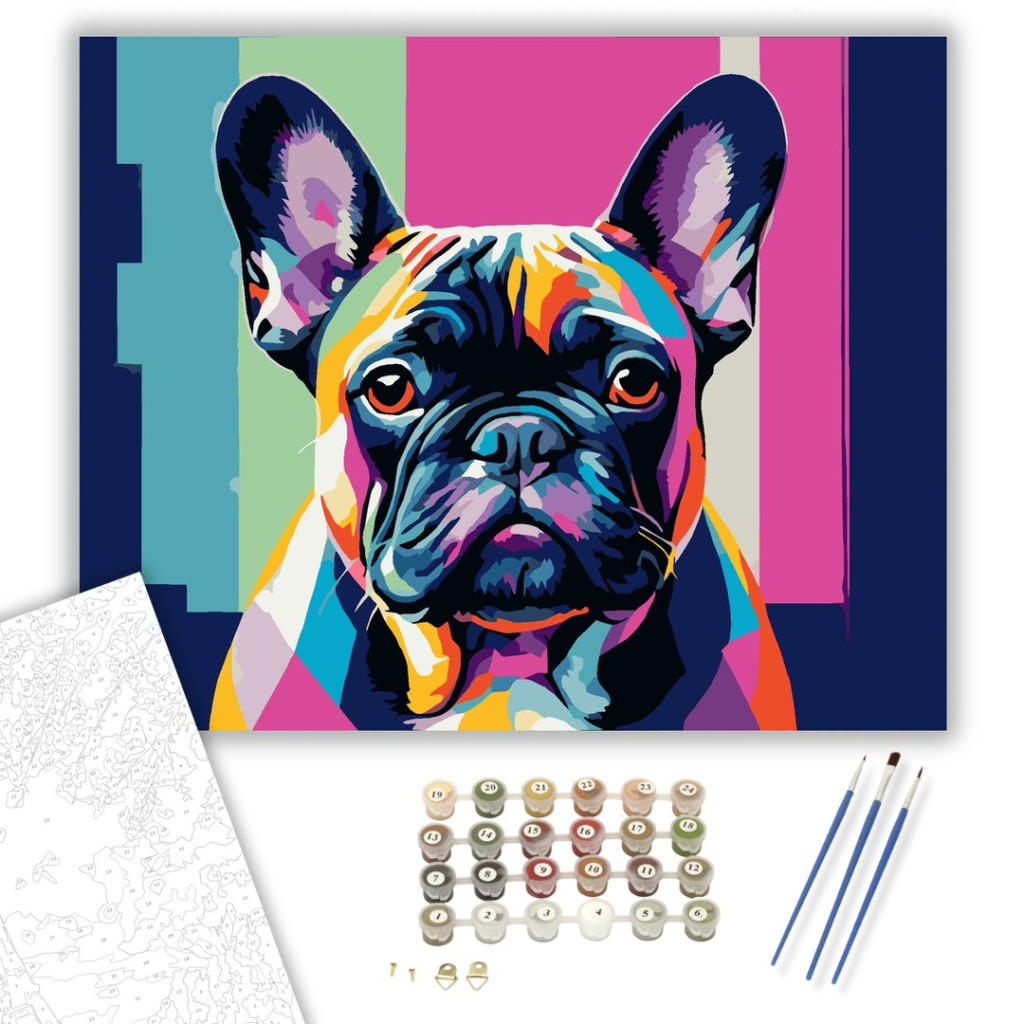 Neon Színű French Bulldog Portré - számfestő készlet - számfestő készlet