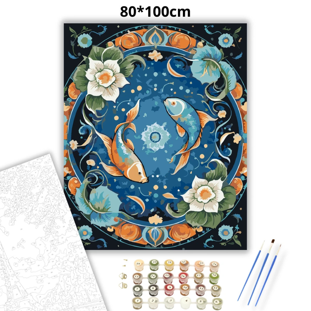 Halak – Kozmikus áramlás - számfestő készlet – 80×100 cm (Keret nélkül) - számfestő készlet